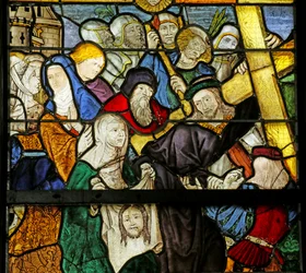 Window depicting the Via Crucis and the Veil of Veronica (detail)